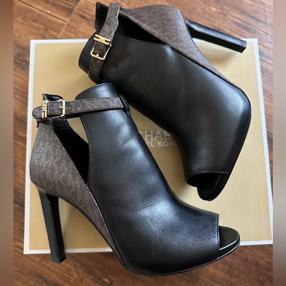 Michael Kors Lawson Leather Open Toe High Heel Boots Booties - Picture 5 of 7